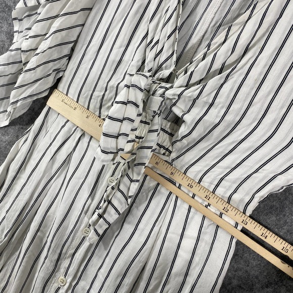 Faithfull The Brand Midi Dress 2 XS White Striped Button Up Short Sleeve Boho - Picture 6 of 11